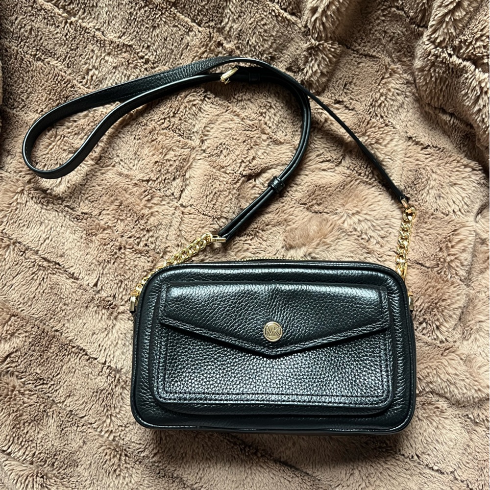 MK Black Leather Crossbody Bag